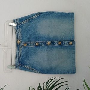 Ann Taylor Loft Washed Denim Button Front Mini Skirt Size 0